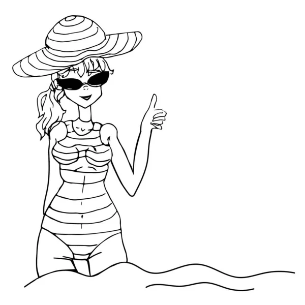 Vektor Kunst Der Frau Cartoon Niedliches Mädchen Meerwasser Trägt Sonnenbrille — Stockvektor