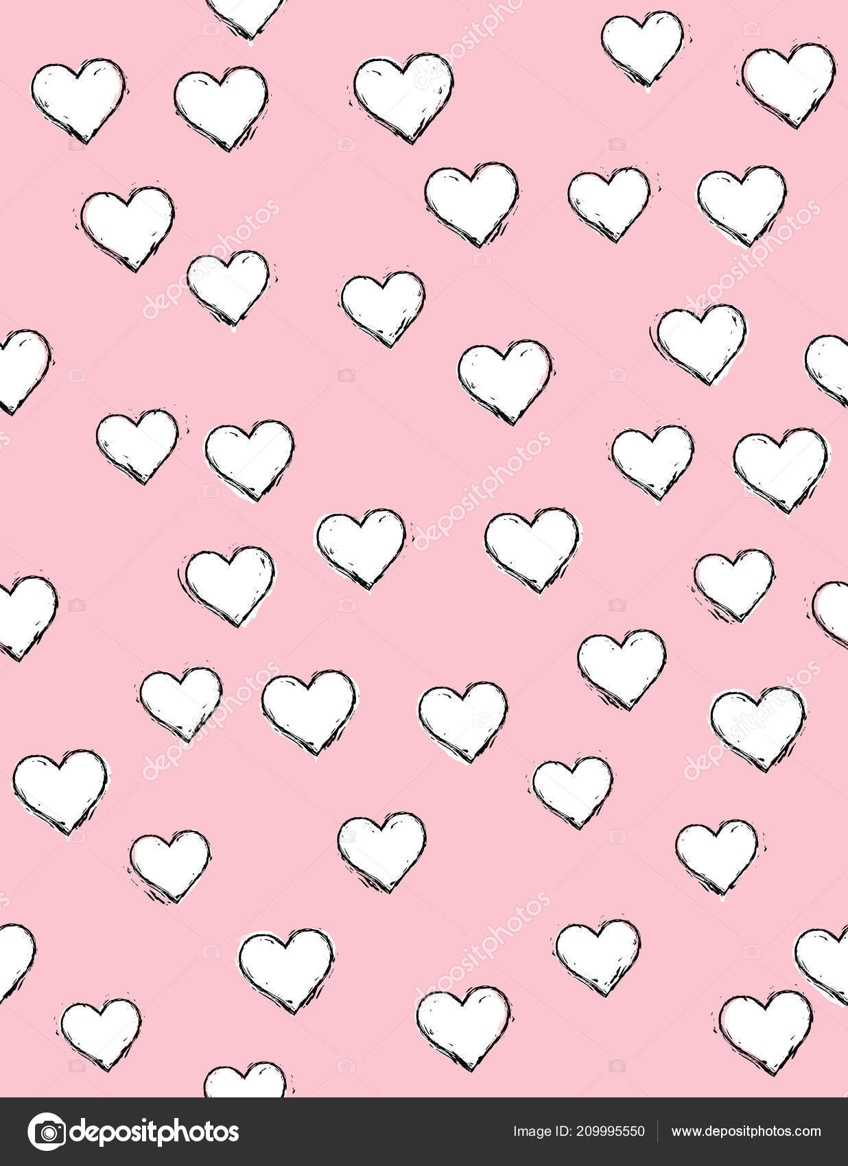 Hand Drawn Abstract Heart Vector Pattern White Hearts Black
