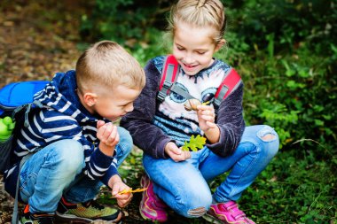 Ormandaki küçük çocuklar büyük bir salyangoz bulundu