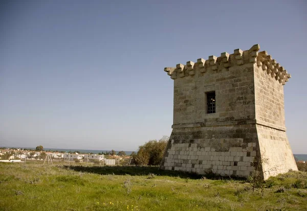 Details Van Oude Historische Toren Cyprus Bewolkte Lucht — Stockfoto
