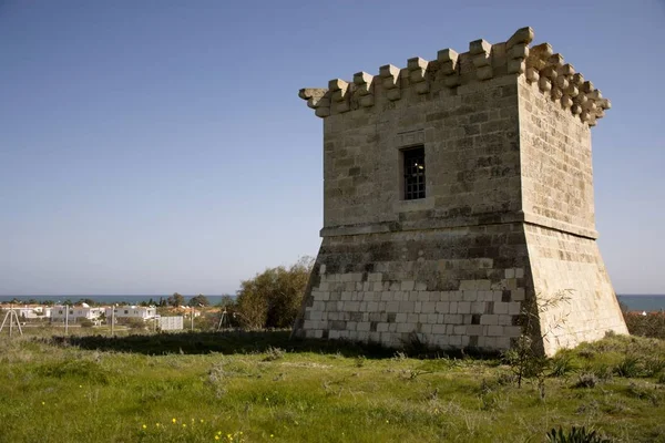 Details Van Oude Historische Toren Cyprus Bewolkte Lucht — Stockfoto