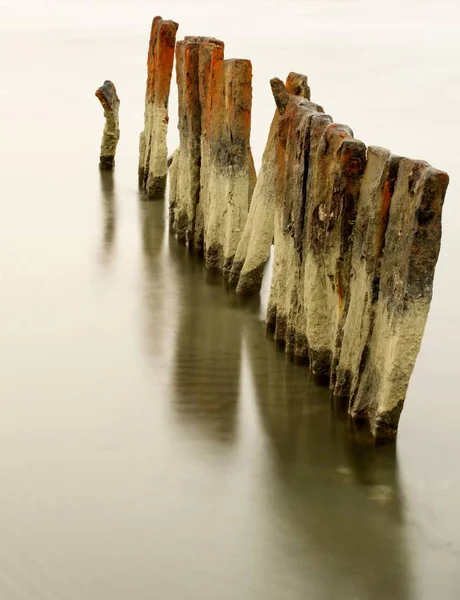 Details Rusty Wooden Planks Sea Water — Stock Photo, Image