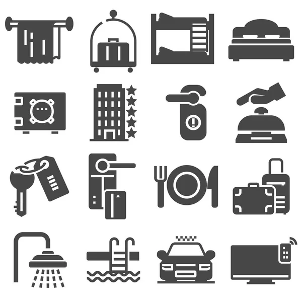 Servicio Hotel Conjunto Iconos Del Hotel Diseño Iconos Vectoriales — Vector de stock