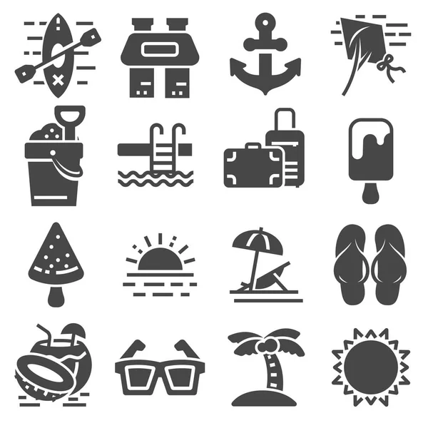 Set Cute Summer Icons Food Drinks Palm Leaves Fruits More — Stock Vector
