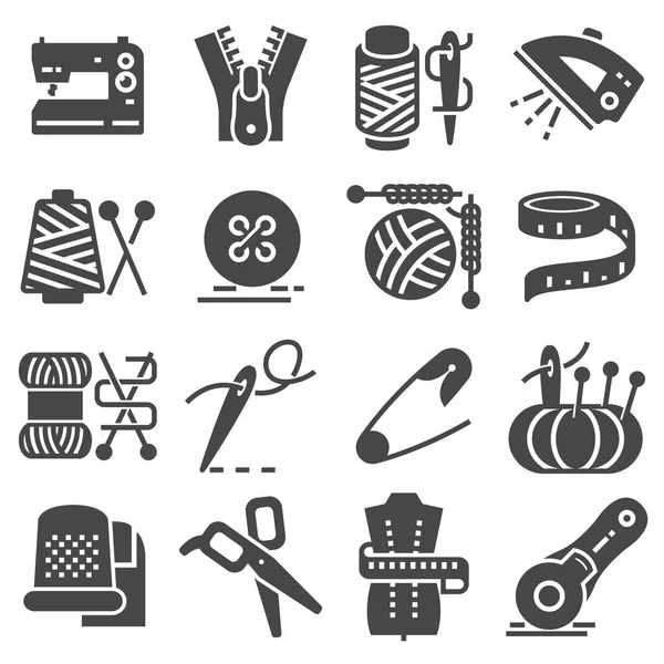 Einfache Reihe Von Nähbezogenen Vektorsymbolen Enthält Symbole Wie Nähmaschine Maßband Stockvektor