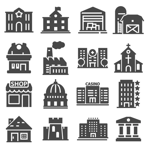 Government Building Icons Set Police School House Isolated Vector Illustration — Stock Vector