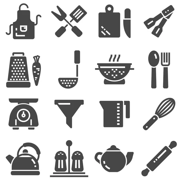 Vector Negro Iconos Cocina Cocina Sobre Fondo Blanco Ilustraciones de stock libres de derechos