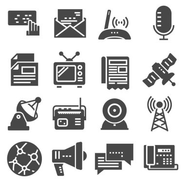 Beyaz zemin üzerine medya ve iletişim Icons set