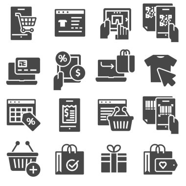 Alışveriş ve E-ticaret vektör Icons set beyaz arka plan üzerinde