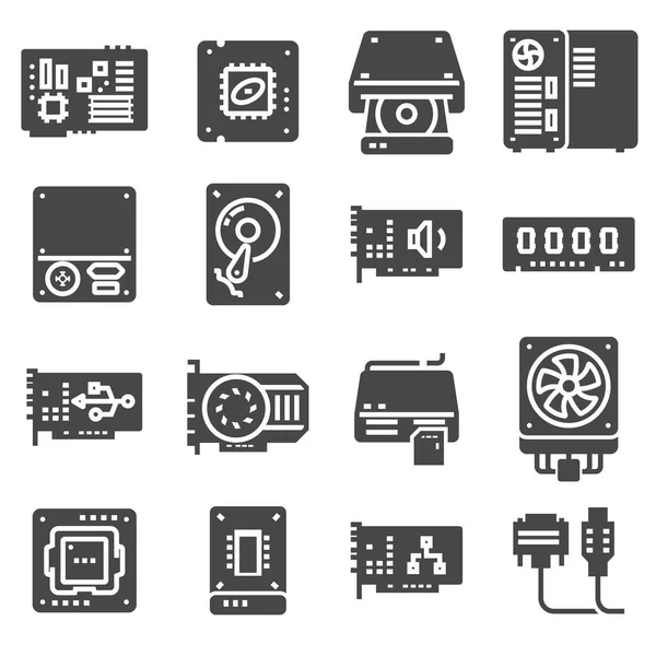 Vector Computer Hardware Icons Components Set White Background — Stock Vector