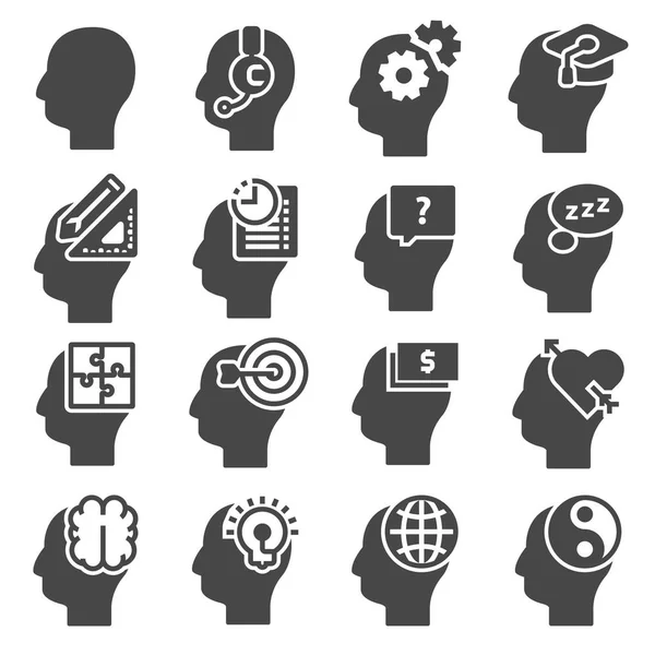 Набор Иконок Человеческого Разума Мышления Людей Мозга Психического Здоровья — стоковый вектор