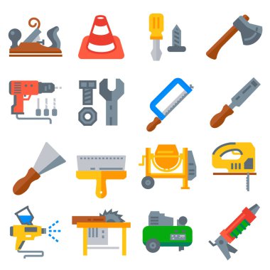 İnşaat araçları Icons collection - vektör rengi çizim