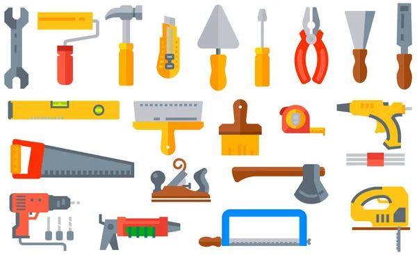 Vectorillustratie Instellen Geïsoleerde Pictogrammen Gebouw Tools Reparatie Bouw Gebouwen Boor — Stockvector