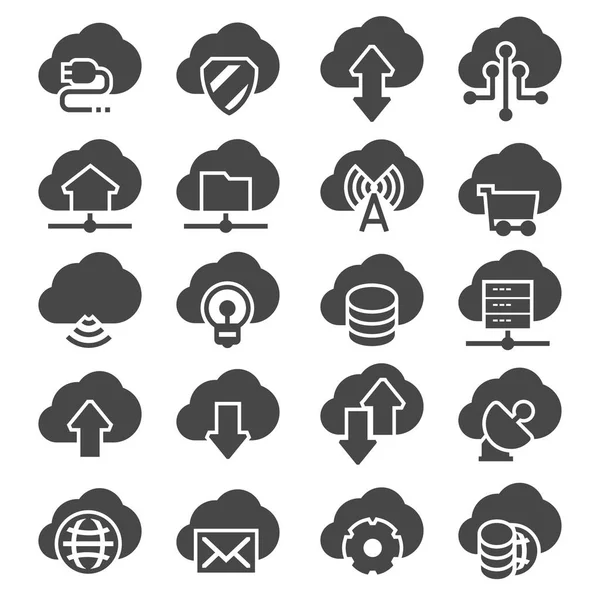Vector Set Computer Cloud Related Gray Icons — Stock Vector