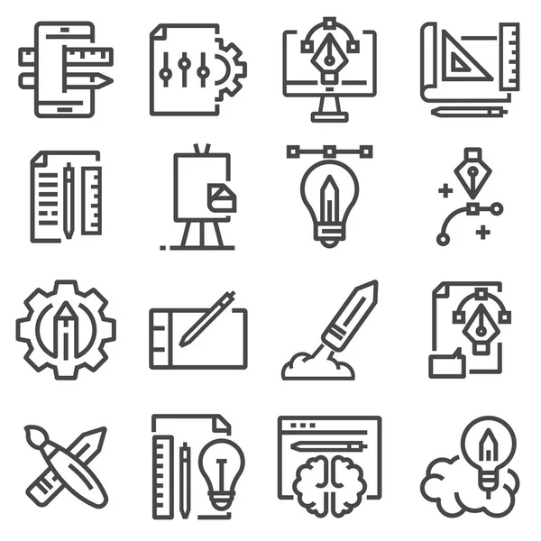 Thin Line Creative Process Project Workflow Icons Set Website Mobile — Stock Vector