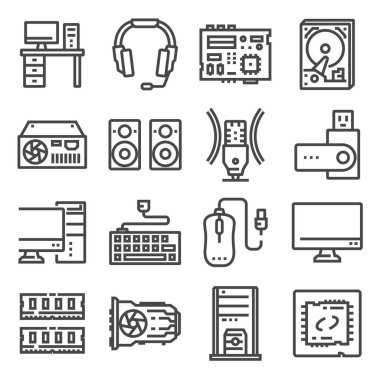 Bilgisayar donanım simgeleri ayarlayın. PC bileşenleri. Anakart, işlemci, sabit disk klavye ve daha fazla