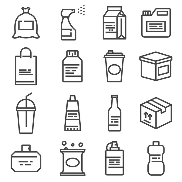 Vector Line Package Icons Set Bag Bottle Spray Gallon More — Stock Vector