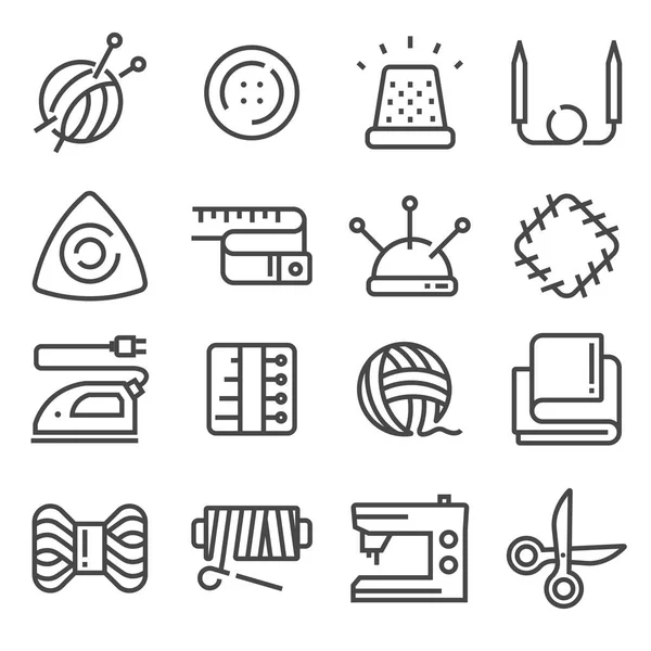 Sewing Needlework Tool Icon Set Include Cloth Iron Pin Button — Stock Vector