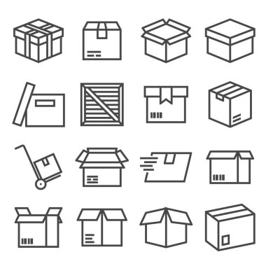 Beyaz arka plan üzerinde iş için vektör kutusu ve parsel Icons set