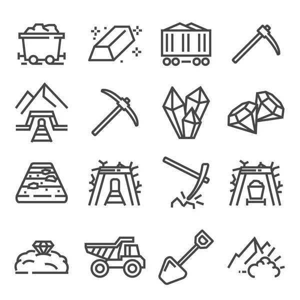 Mining Industry Vector Outline Icons Extraction Minerals Earth — Stock Vector
