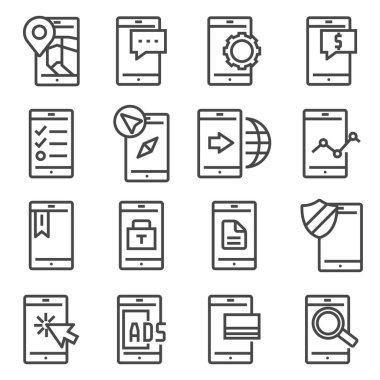 Beyaz arka plan üzerinde vektör gri çizgi mobil apps Icons set