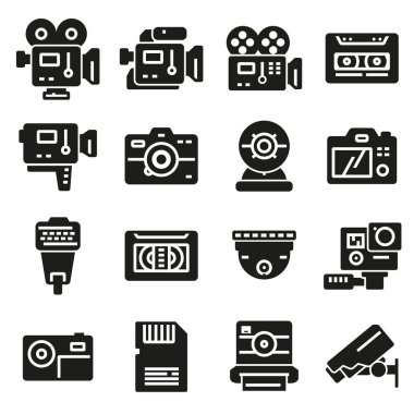 Beyaz arka plan üzerinde vektör gri Video ve fotoğraf makinesi Icons set