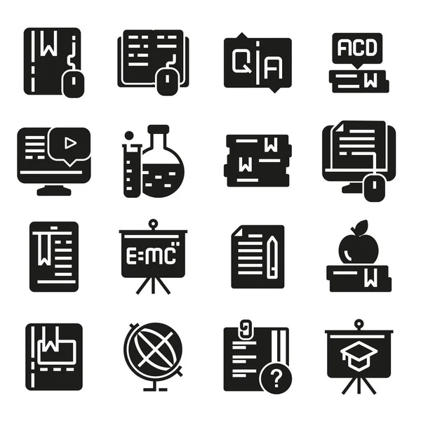 Vector Gray Education Stydying Set White Background Icons — Stock Vector