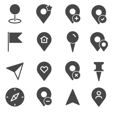 Vektör gri harita işaretçisini simgeler beyaz arka plan üzerinde ayarla
