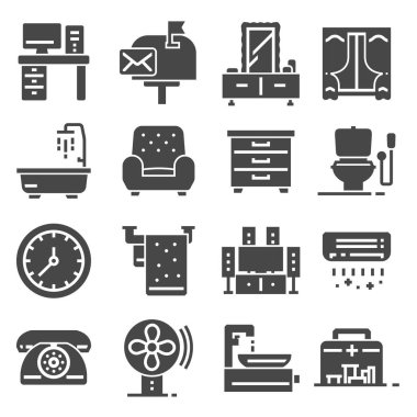 Mobilya ve ev dekorasyonu Icon set. Vektör çizim