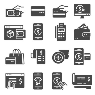 Ödeme Icons set. İşlem, kredi kartı, Online Shoping, m-cüzdan ve daha fazlası