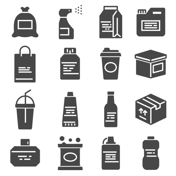 Verpackung Icons Gesetzt Für Verpackungsprodukte Und Materialien Vektorillustration Dosen Flaschen — Stockvektor