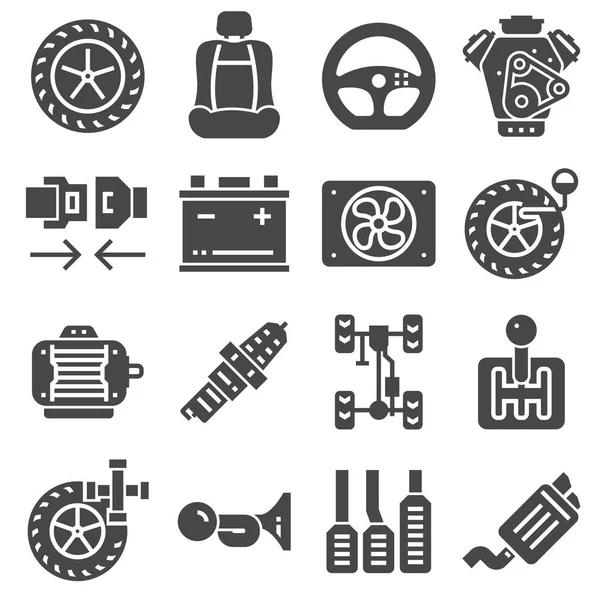 Car Parts Icons Set White Background Vector Illustration — Stock Vector