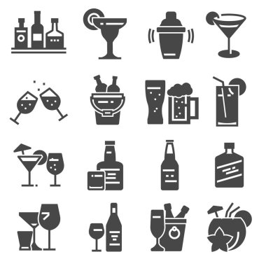 Yiyecek, İçecek, kalın alkol simgeler vektör ayarla.