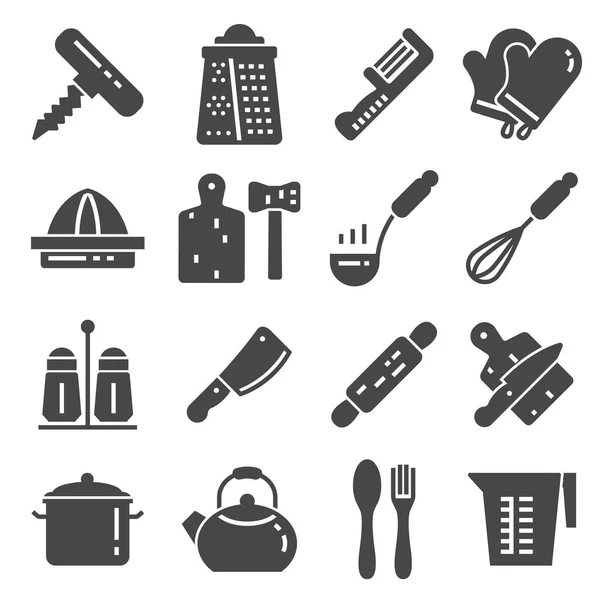 Κουζίνα Σκεύη Και Συσκευές Σιλουέτα Εικονίδια Διάνυσμα Λευκό Φόντο — Διανυσματικό Αρχείο