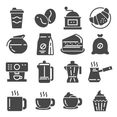 Kahve, kahve evi, kahve dükkanı öğeleri - en az web Icon set.