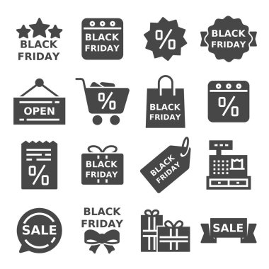 Black Friday simgeler kümesi. Beyaz arka plan üzerinde vektör çizimler