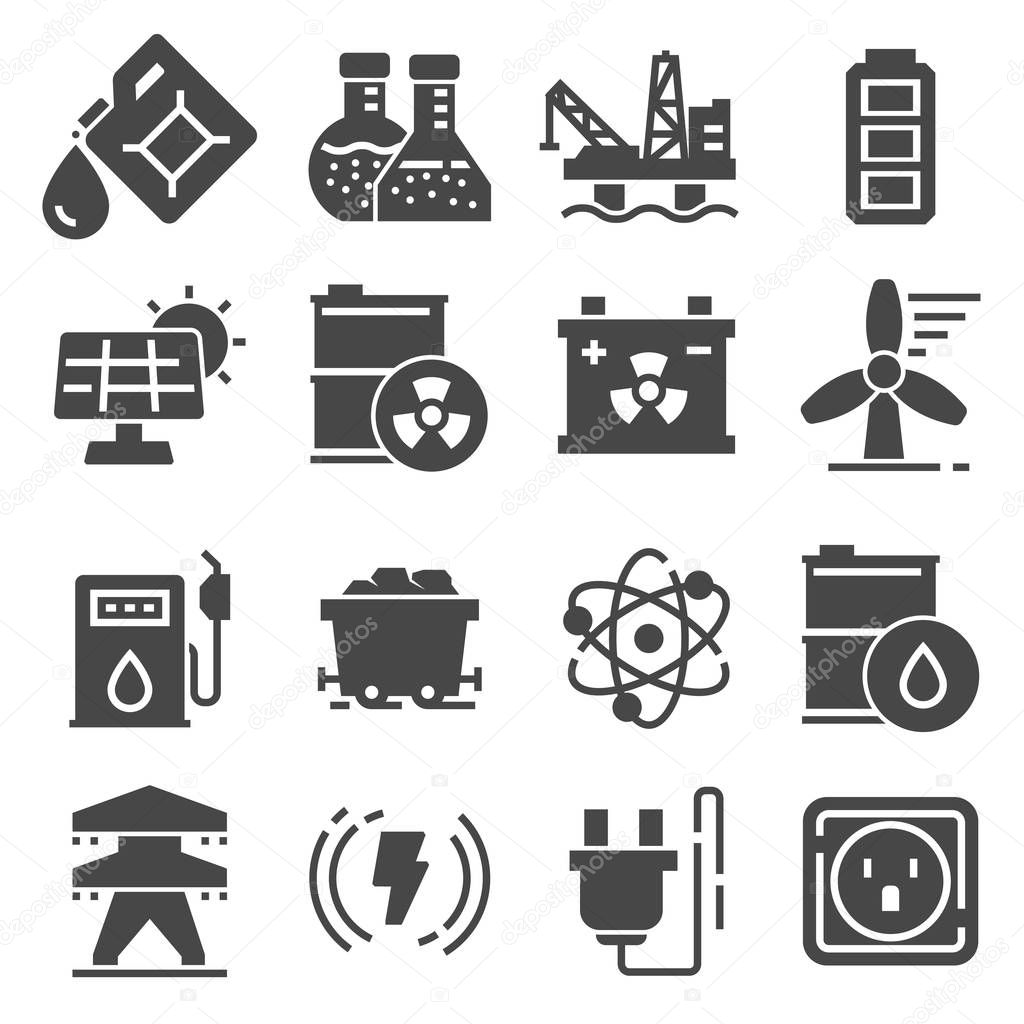Energy related gray icons. Power vector icon set