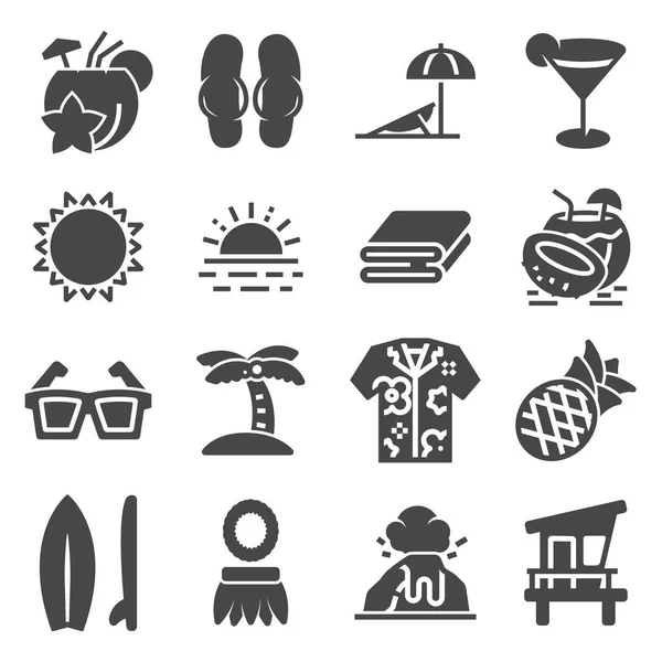 Tropical Summer Hawaii Icon Set White Background Vector Illustrations — Stock Vector