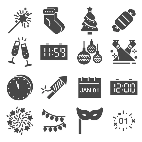Happy New Year Gray Icons Set Vector Illustrations — Stock Vector