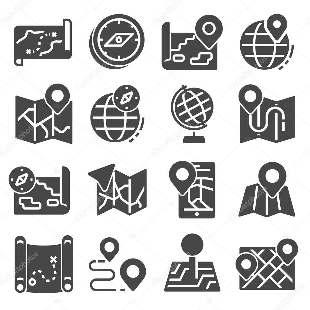 Map Icons and Location Icons with White Background