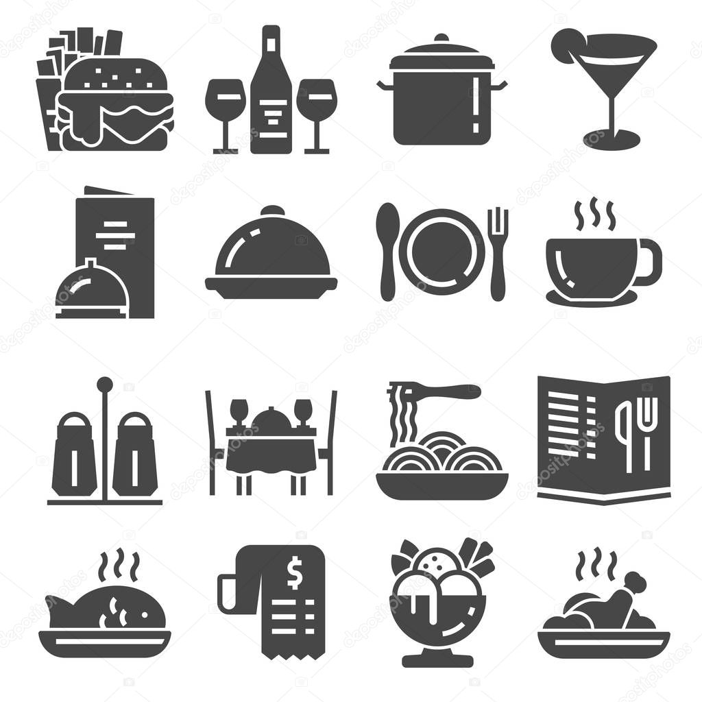 Restaurant icon set suitable for info graphics, websites and print media. Black flat icons.