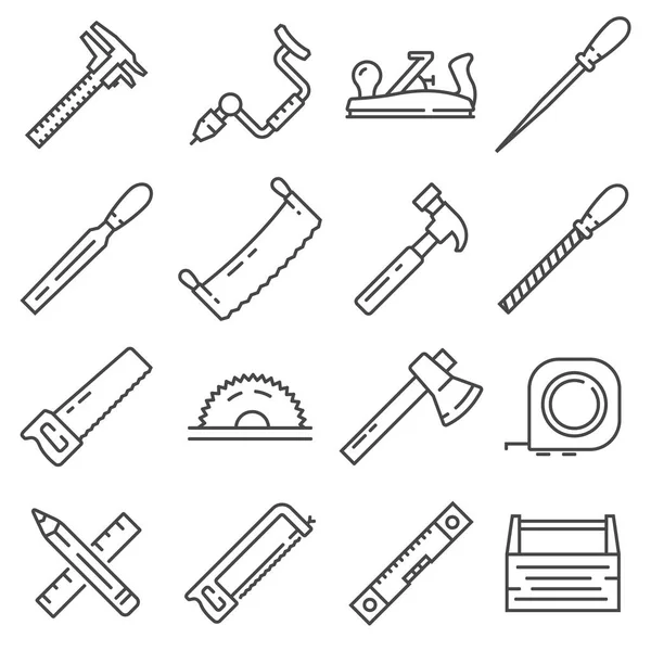 Carpentry industry equipment icons flat set with toolbox furniture — Stock Vector