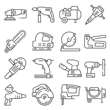 Web tasarımı için elektrikli iş araçları vektör simgeleri izole