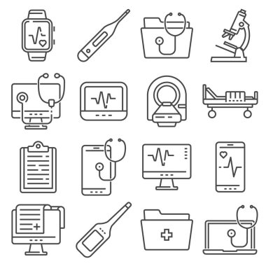 Beyaz arka planda ayarlanan tıbbi çizgi simgeleri