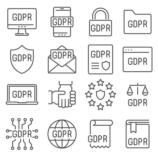 Genel Veri Koruma Yönetmeliği Gdpr Kişisel verilerin korunması, Siber güvenlik ve bilgi gizliliği Simgeleri seti — Stok Vektör
