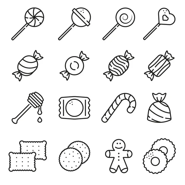 Conjunto de dulces e iconos de caramelo sobre fondo blanco — Archivo Imágenes Vectoriales