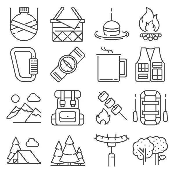Line Camping and outdoor recreation icons set