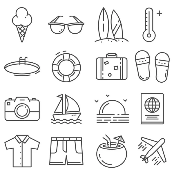 Vector Verano iconos gris delgada línea de conjunto — Archivo Imágenes Vectoriales