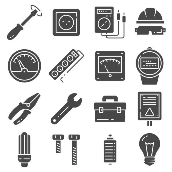 Icone di elettricità vettoriale impostate su sfondo grigio — Vettoriale Stock