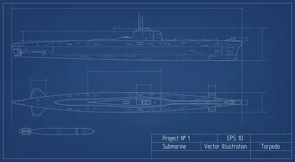 Denizaltı planı. Vektör çizim